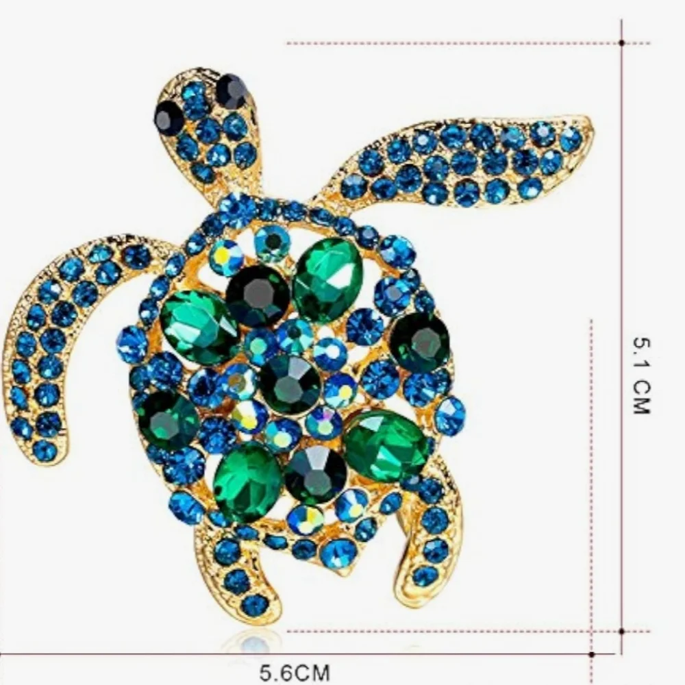 🌺Tortoise Jewel & Rhinestone Brooch Lapel Pin Tortoise Accessories